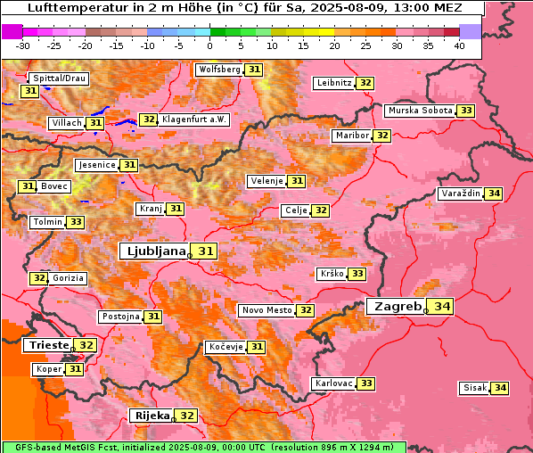 Temperatur, 9. 8. 2025