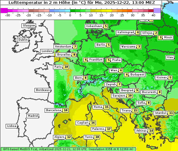 Temperatur, 22. 12. 2025