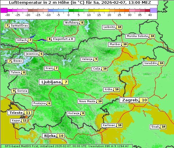 Temperatur, 7. 2. 2026