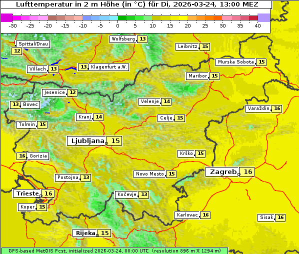 Temperatur, 24. 3. 2026