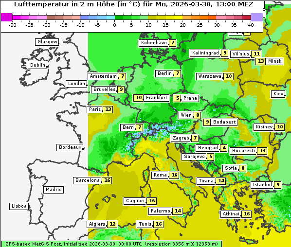 Temperatur, 30. 3. 2026