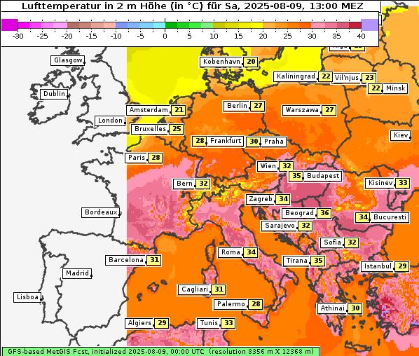 Temperatur, 9. 8. 2025