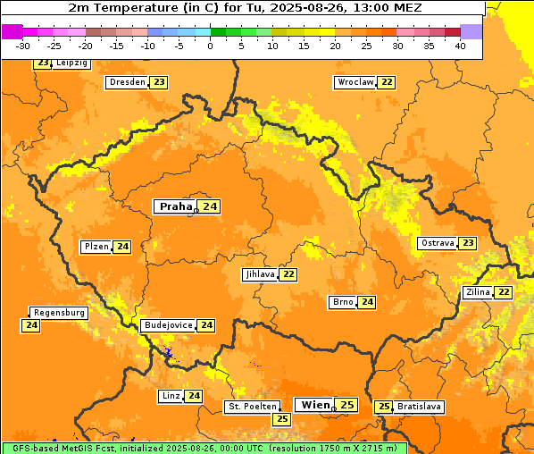 Temperatur, 26. 8. 2025