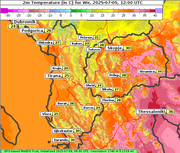 Temperatur, 9. 7. 2025