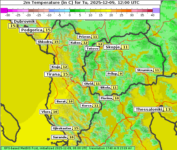 Temperatur, 9. 12. 2025