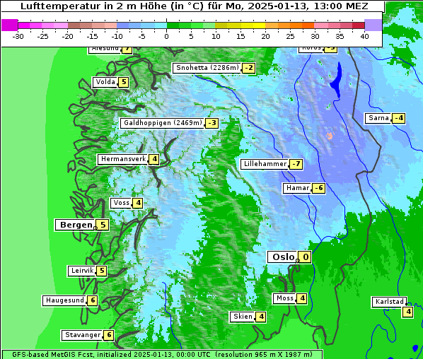 Temperatur, 13. 1. 2025