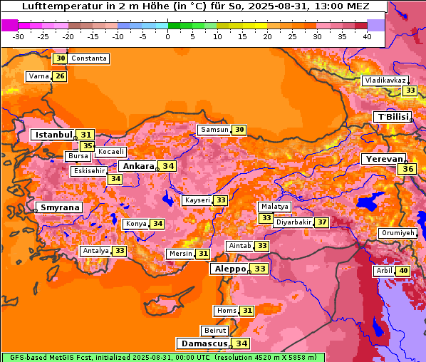 Temperatur, 31. 8. 2025