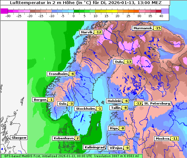 Temperatur, 13. 1. 2026