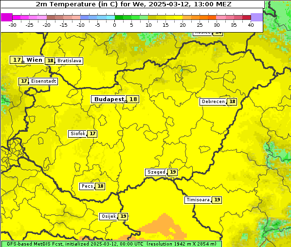 Temperatur, 12. 3. 2025