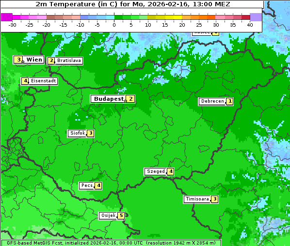 Temperatur, 16. 2. 2026