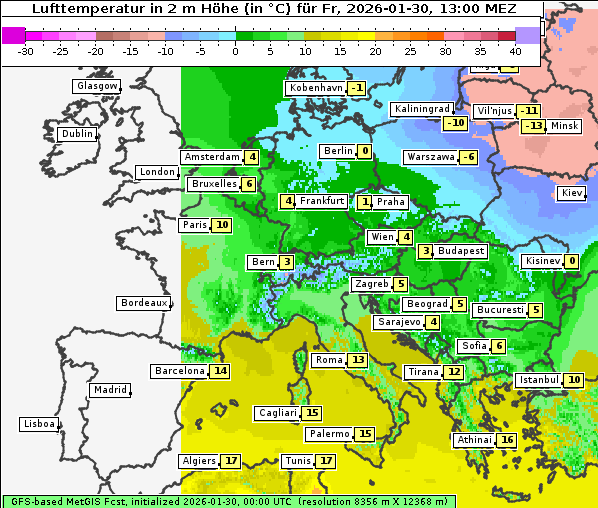 Temperatur, 30. 1. 2026