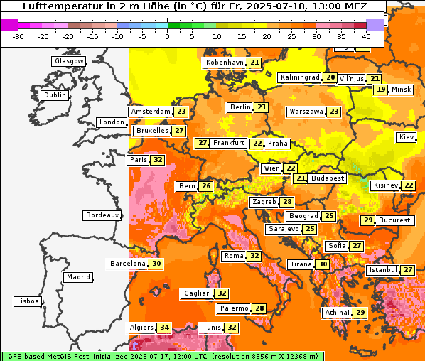 Temperatur, 18. 7. 2025
