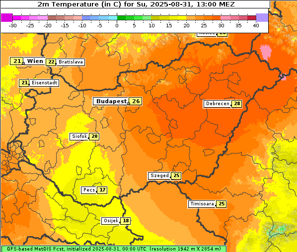 Temperatur, 31. 8. 2025