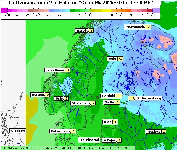 Temperatur, 15. 1. 2025