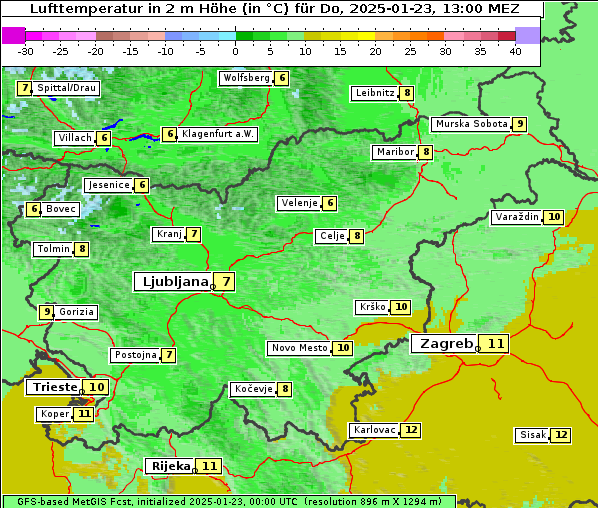 Temperatur, 23. 1. 2025