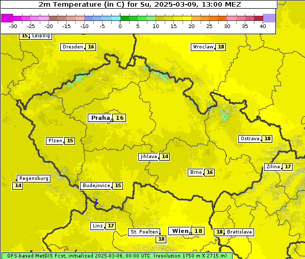 Temperatur, 9. 3. 2025