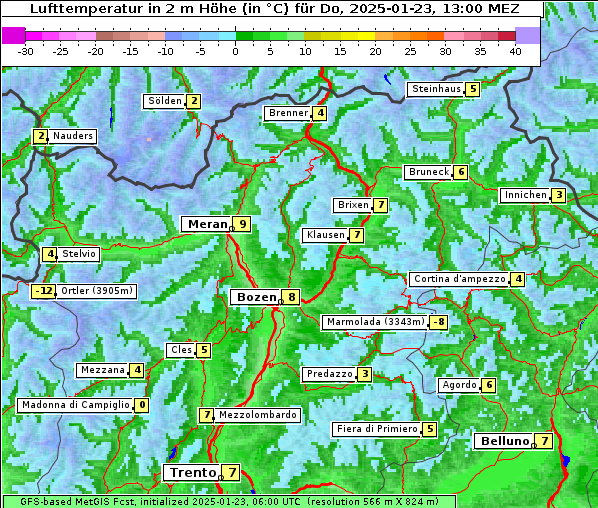 Temperatur, 23. 1. 2025