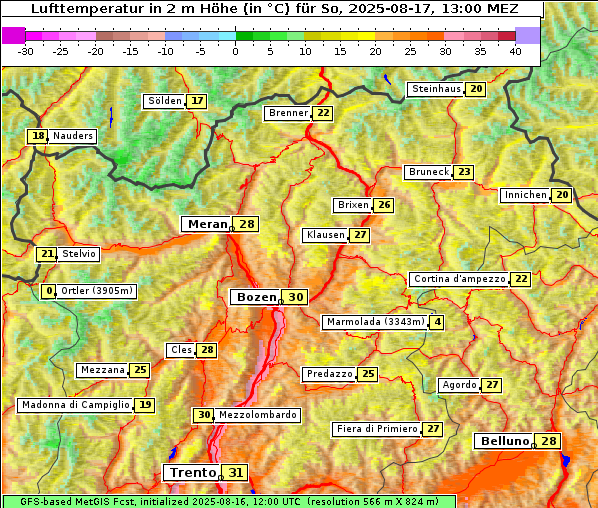 Temperatur, 17. 8. 2025