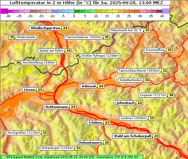 Temperatur, 28. 6. 2025