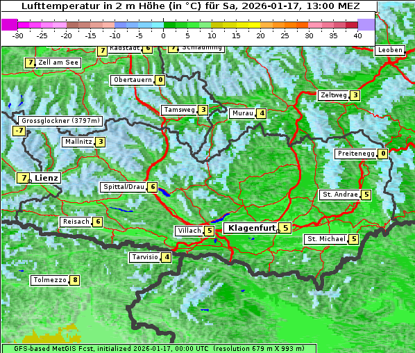 Temperatur, 17. 1. 2026