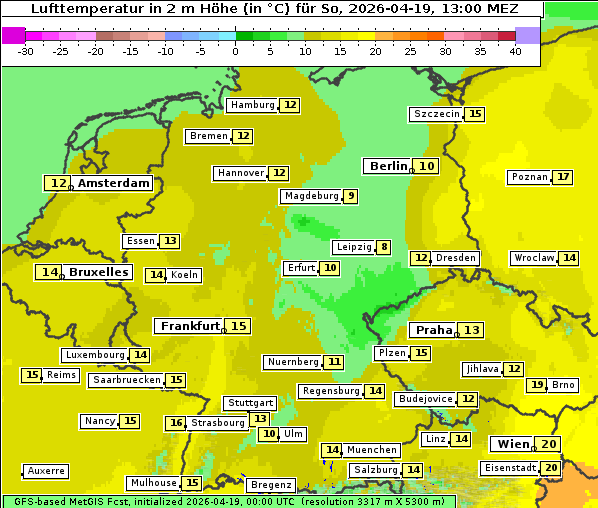 Temperatur, 19. 4. 2026