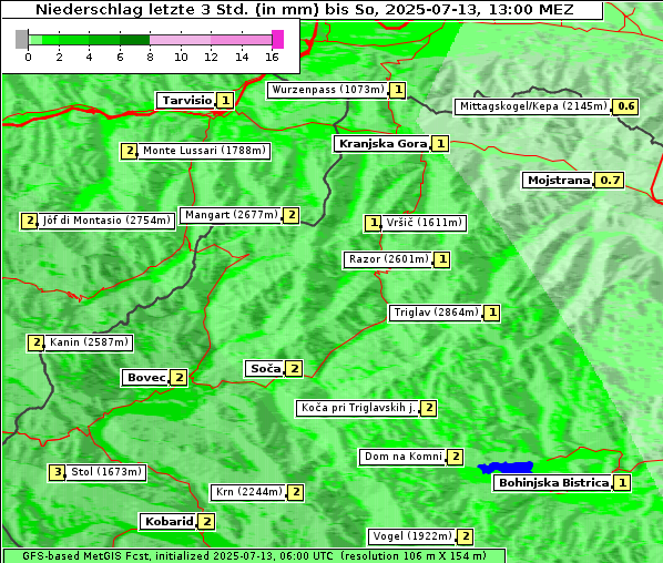 Niederschlag, 13. 7. 2025