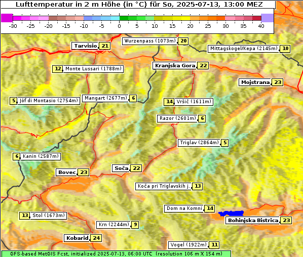 Temperatur, 13. 7. 2025