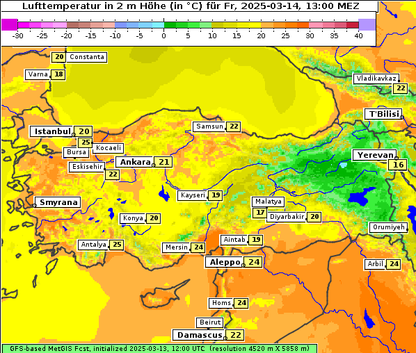 Temperatur, 14. 3. 2025