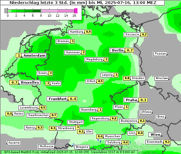 Niederschlag, 16. 7. 2025