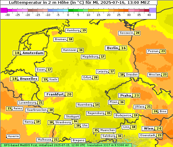 Temperatur, 16. 7. 2025