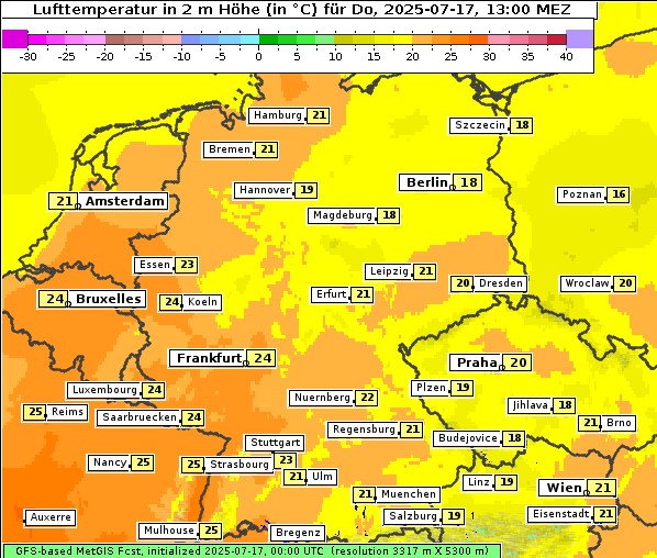 Temperatur, 17. 7. 2025