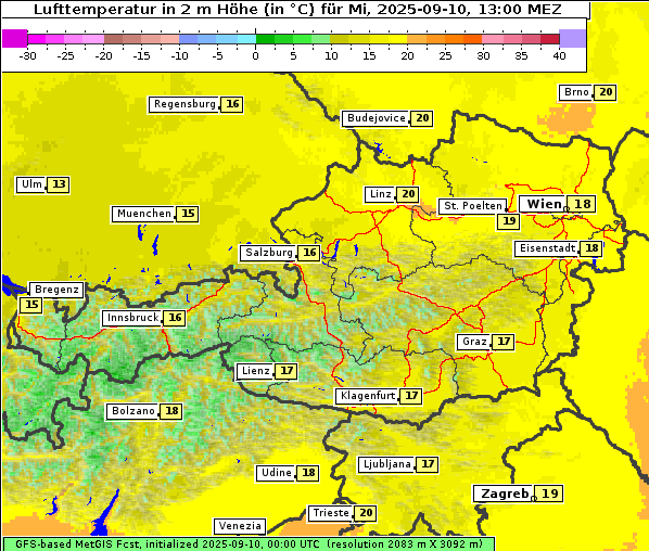 Temperatur, 10. 9. 2025