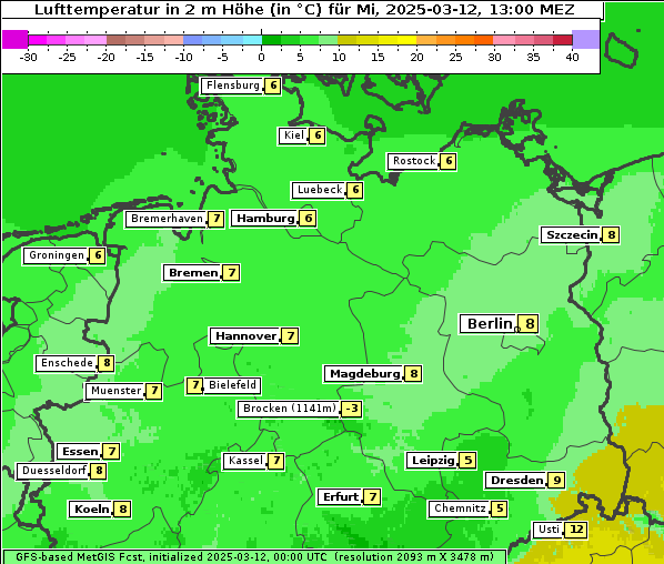 Temperatur, 12. 3. 2025