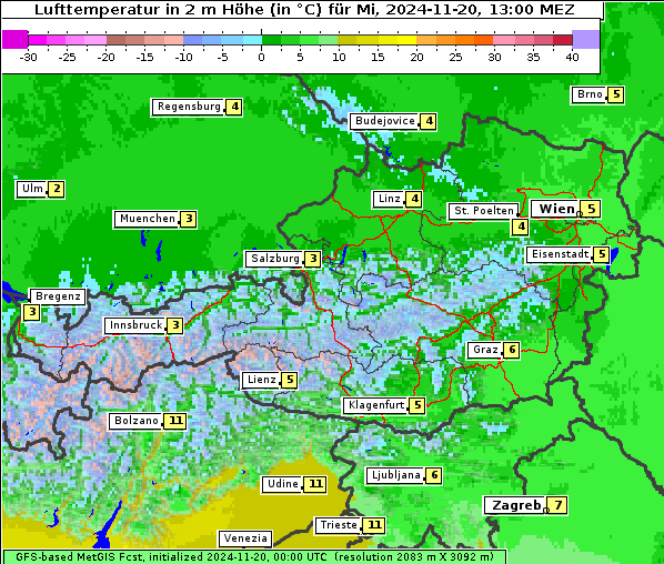 Temperatur, 20. 11. 2024