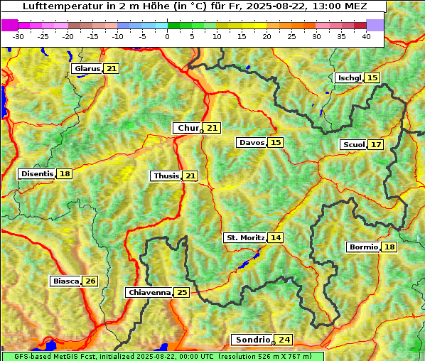 Temperatur, 22. 8. 2025