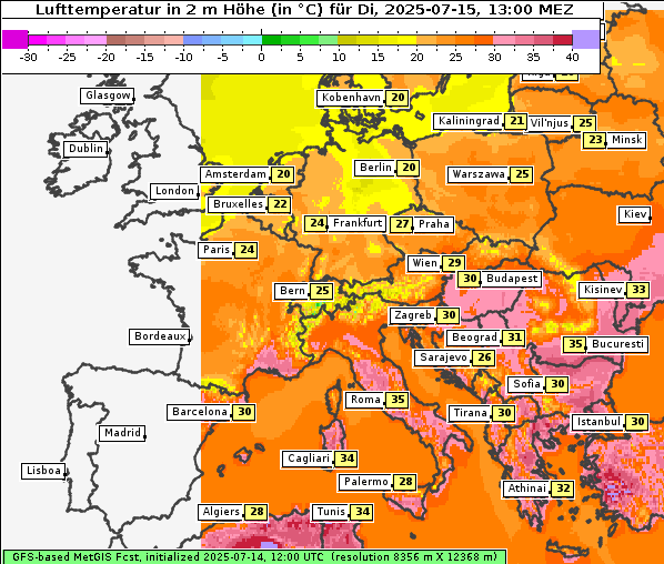 Temperatur, 15. 7. 2025