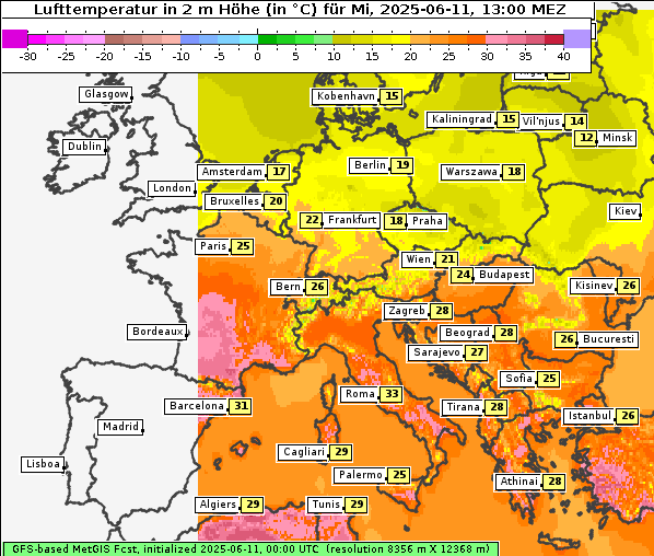 Temperatur, 11. 6. 2025