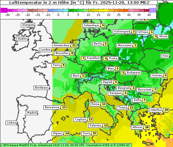 Temperatur, 28. 11. 2025