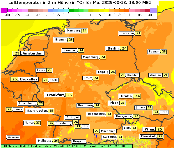 Temperatur, 18. 8. 2025