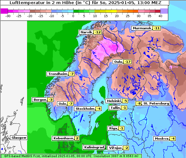 Temperatur, 5. 1. 2025