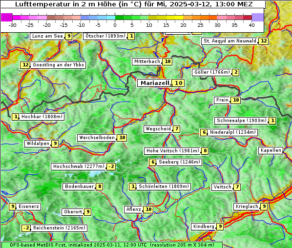 Temperatur, 12. 3. 2025