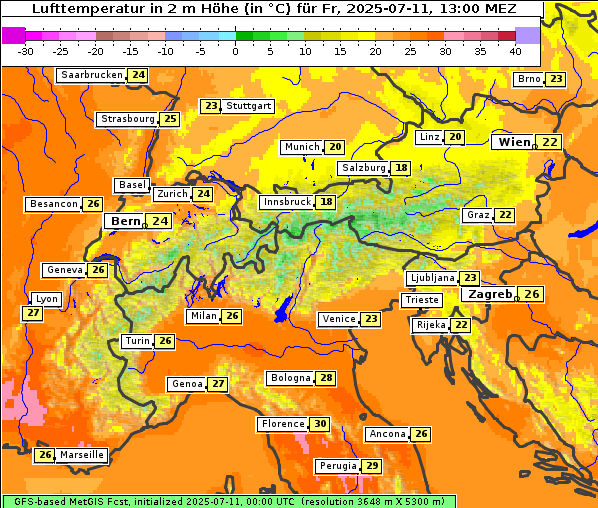 Temperatur, 11. 7. 2025