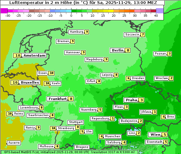 Temperatur, 29. 11. 2025