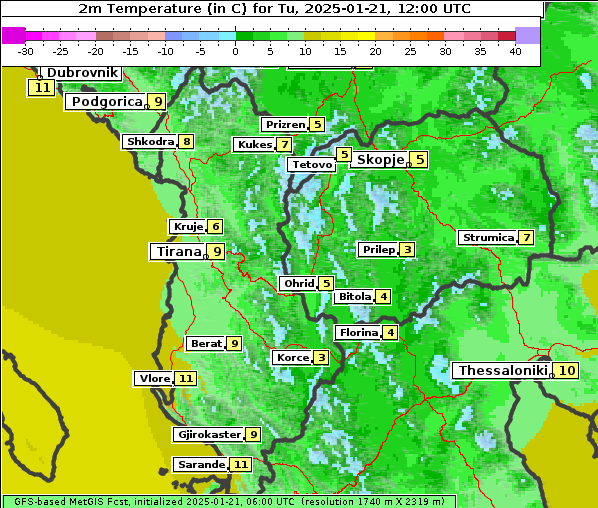 Temperatur, 21. 1. 2025