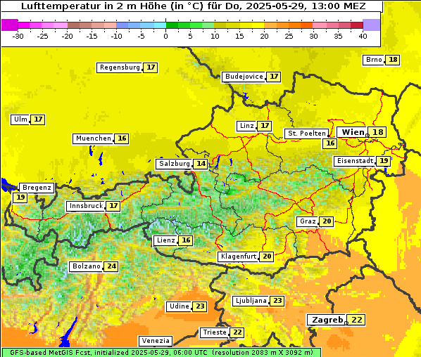 Temperatur, 29. 5. 2025