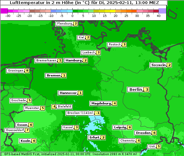 Temperatur, 11. 2. 2025