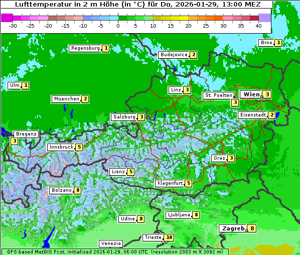 Temperatur, 29. 1. 2026