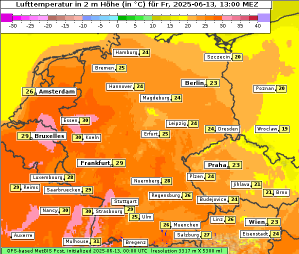 Temperatur, 13. 6. 2025