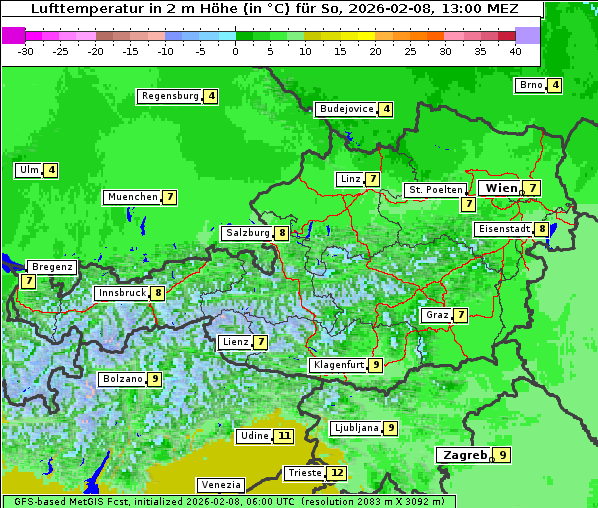 Temperatur, 8. 2. 2026