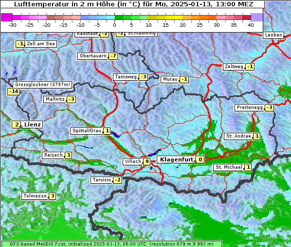 Temperatur, 13. 1. 2025